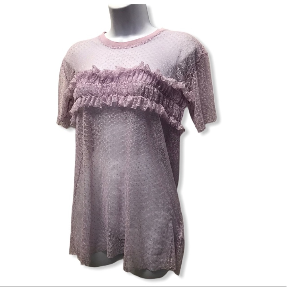 TopShop | Lilac Mesh Polka Dot Chic T-Shirt Blouse - Picture 4 of 13